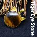 Goldener Katzenanhänger Halskette mit rundem Tigerauge-Stein-Inlay - Tigerauge