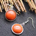 Minimalist round red stone drop earrings with silver hooks for a classic jewelry look. - Red Jasper
