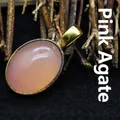 Small oval pink agate pendant with 24k gold-plated rim for necklace - Pink Agate