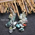 Handmade colorful natural agate stone chip drop earrings with silver hooks bohemian style - India Agate