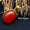 Minimalist small oval red carnelian pendant necklace with a 24k gold plated finish - Red Agate