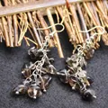 Handmade smoky quartz crystal chip drop earrings featuring delicate silver chain dangles - Smoky Quartz
