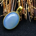 Elegant minimalist oval blue agate pendant necklace with 24k gold plating finish - Blue Agate