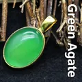 Elegant oval green agate gemstone pendant with polished 24k gold plated bezel setting - Green Agate