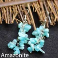 Handmade natural light blue amazonite gravel drop earrings for women - Amazonite