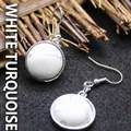 Elegant round white howlite stone drop earrings with silver hooks for daily wear - Howlite