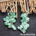 Handmade bohemian style natural green aventurine tumbled stone cluster dangle drop earrings - Aventurine Jade
