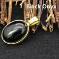 Elegant minimalist oval black agate pendant necklace with shiny 24k gold plating finish - Black Agate