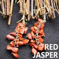 Bohemian style natural red stone gravel drop earrings with silver hooks for women - Red Jasper