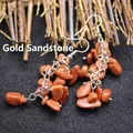 Elegant natural goldstone crushed stone dangle earrings with silver hooks for women - Gold Sandstone