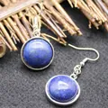 Elegant round lapis lazuli hook earrings featuring natural blue stones for women - Lapis Lazuli