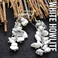 White howlite stone chip dangling earrings in boho style variant - Howlite
