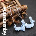Western style large water drop dangle earrings featuring blue crystal crushed stone beads - Aquamarine