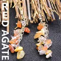 Orange crystal crushed stone dangle earrings with silver-tone ear hooks for women - Red Agate