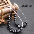 Bohemian style teardrop wire hook earrings with natural black obsidian crystal gravel beads - Obsidian