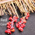 Handmade red coral crushed stone drop earrings for bohemian style jewelry look - Red Sea Bamboo