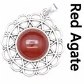 Collier pendentif tournesol argenté vintage avec pierre de cornaline rouge ronde - Pendentif Uniquement / Agate rouge