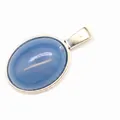 Minimalist oval blue agate stone pendant with silver-tone bezel for DIY necklaces - Pendant Only / 13x18mm / Blue Agate