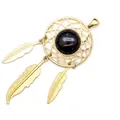 Bohemian dreamcatcher style pendant featuring blue sandstone and golden feather charms - Blue Sandstone Style / Gold