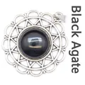 Pendentif tournesol en argent avec une pierre précieuse d'onyx noir ronde et polie - Pendentif Uniquement / Agate noire