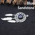 Elegant silver dreamcatcher pendant with blue sandstone and three metallic feathers - Blue Sandstone Style / Silver