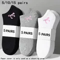 Close-up of men's sports ankle socks in black, grey, and white with ribbon embroidery. - Size 33-40 / Bowknot Short Socks / DT-005