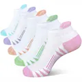 Set of five men's white athletic low-cut socks with colorful heel and toe accents - Size 33-40 / DT-021 White