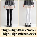 70cm black and white velvet thigh-high socks with anti-slip silicone, 2-pair pack - Cat Claw Silicone Anti-Slip Style / 2 Pairs/Pack (70cm) / Black/White