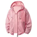 Lightweight pink hooded sun protection jacket for outdoor and summer activities. - Sakura Pink