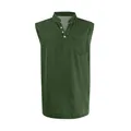 Men's sleeveless green denim vest with three-button henley collar and chest pocket - M / Tops / Army Green