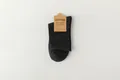 Dark grey retro men's cotton crew socks with wool blend texture and brown card tag - Individual Tag / Black