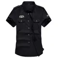 Zwart herenoverhemd met korte mouwen in militaire stijl met tactische badges op borst - 6XL / Tops / Zwart