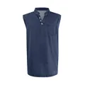 Dark blue sleeveless denim vest for men with three-button collar and chest pocket - Navy Blue