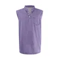 Vintage purple sleeveless denim vest for men with three-button collar and chest pocket - Purple