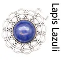 Pendentif tournesol en argent antique avec une pierre de lapis-lazuli bleue. - Pendentif Uniquement / Lapis-lazuli