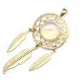 Golden dreamcatcher pendant necklace with white opalite and three feather charms. - Opalite Style / Gold