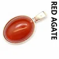 Elegant oval red carnelian agate pendant with minimalist silver-tone metal frame SKU - Pendant Only / 13x18mm / Red Agate