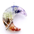 Handmade multicolor resin crescent moon pendant necklace with silver wire tree of life wrap - White Gold