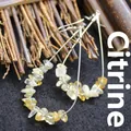 Yellow citrine natural crystal chip teardrop hook earrings with boho style design - Citrine