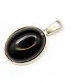 Elegant black oval agate pendant with polished silver-plated frame - Pendant Only / 13x18mm / Black Agate