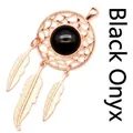 Elegante collar con colgante de atrapasueños con piedra ágata negra y plumas de oro rosa - Estilo Ágata Negra / Rosa oro
