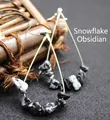 Elegant drop earrings featuring snowflake obsidian stone chips on silver-plated wire hooks - Snowflake Obsidian