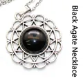 Sunflower pendant necklace featuring a polished black agate center stone in silver - With Necklace / Black Agate