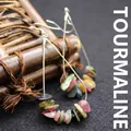 Elegant bohemian style triangular dangle earrings with colorful natural tourmaline stones and hooks - Tourmaline