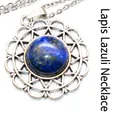 Bohemian round sunflower lapis lazuli stone pendant necklace in antique silver finish - With Necklace / Lapis Lazuli
