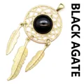 Colgante atrapasueños dorado con piedra de ágata negra y plumas - Estilo Ágata Negra / Dorado