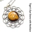 Vintage silver sunflower necklace featuring a natural tiger's eye stone cabochon pendant - With Necklace / Tiger's Eye