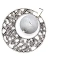 Antique silver plated filigree circle pendant with centered gray agate stone bead - Silver Gray (2) / Pendant Only (Without Chain)