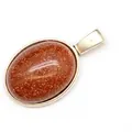 Oval brown goldstone pendant in silver-tone frame for minimalist necklace - Pendant Only / 13x18mm / Gold Sandstone