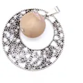 Vintage style hollow-out silver-plated circular pendant featuring a natural beige agate stone - Beige (3) / Pendant Only (Without Chain)